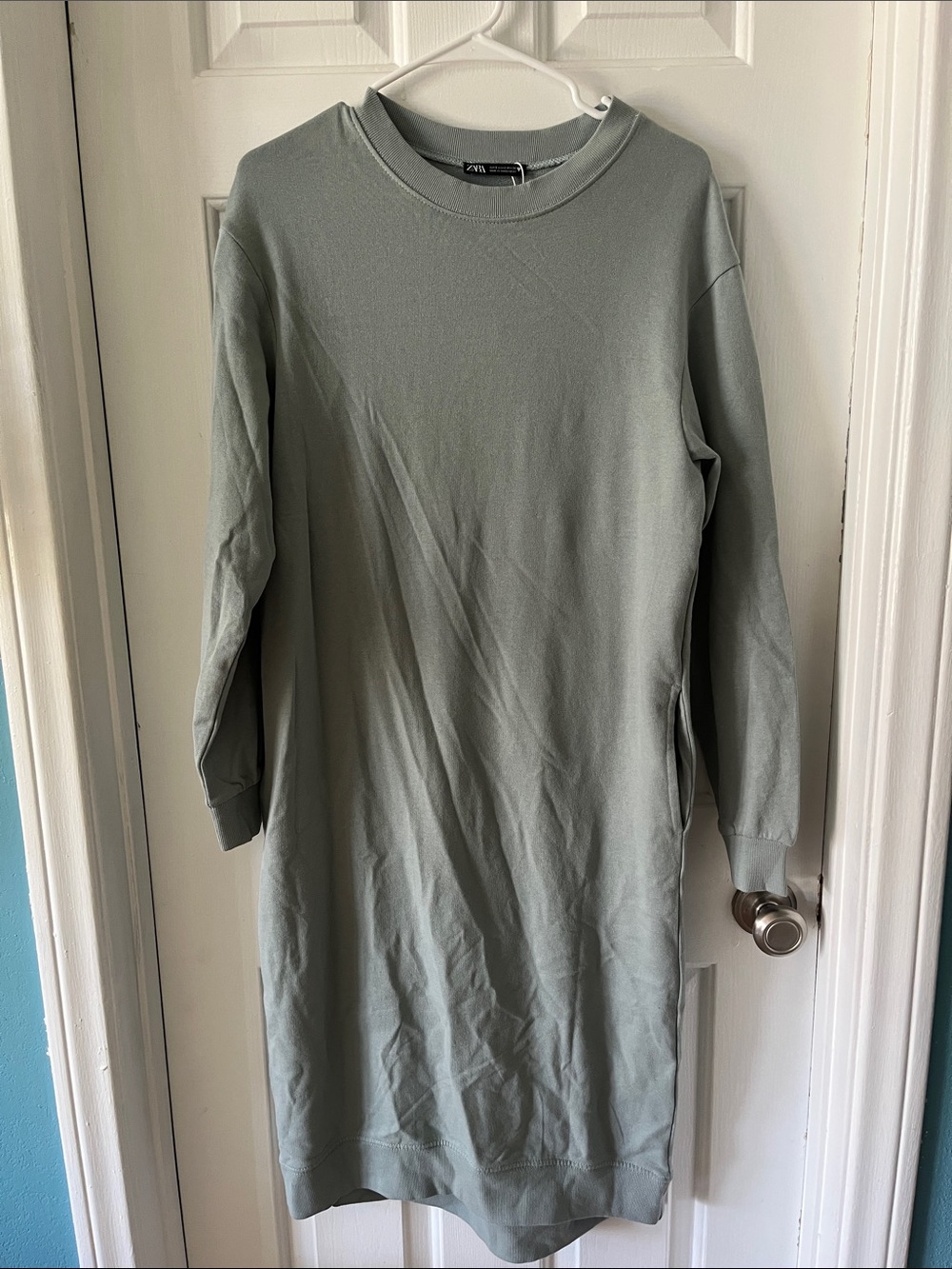 Zara Dusty Sage Casual Sweatshirt Dress
